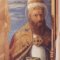Detail of the upper part of the painting depicting St. Stephen the Pope, after removing the traces of earlier repairs