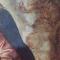 Detail of the face side of the painting during the removal of varnish and surface dirt. The right, darker half of the painting was not yet cleaned.