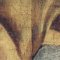 Detalj slike sv. Kuzme i Damjana prije restauracije. Vidljiv je retuš iz ranijeg zahvata u kojem je oštećenje retuširano uljanom bojom u tehnici vertikalno postavljenih finih crtica, tzv. trateggia